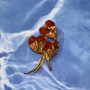 Elegant Gold and Red Leaf Costume Brooch